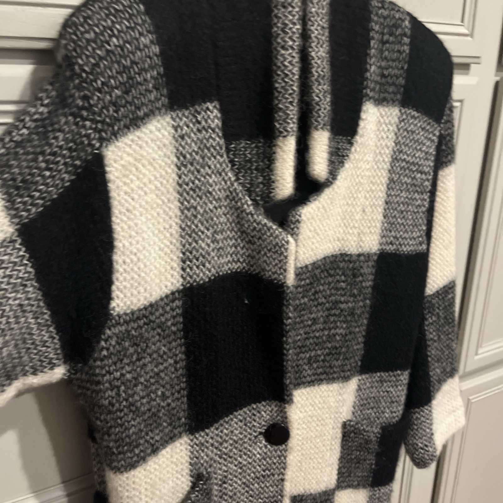 I.B. Diffusion Mohair Wool Long Ivory/Black Sweater Coat Size M Vintage 80s