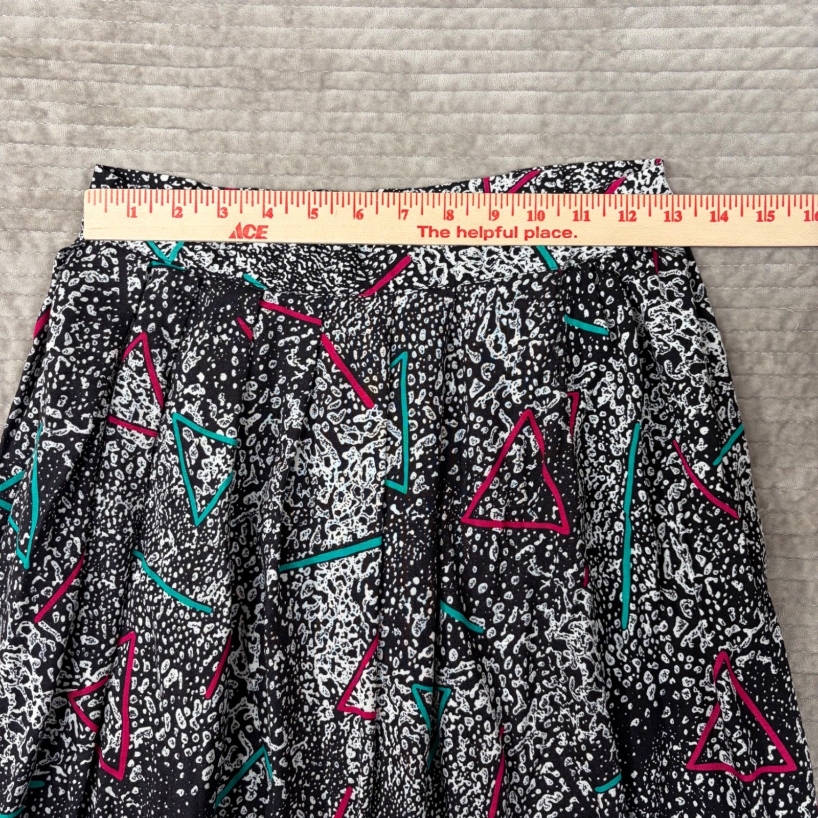 Vintage Greenwich Square 80s Geometric Neon Midi Skirt Black White Rayon 11-12