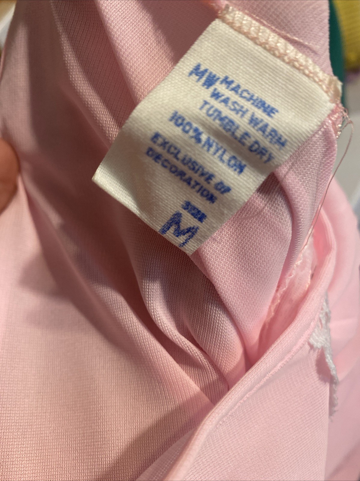 Vintage Pink Night Gown Robe Lace Embroidery Nylon Med