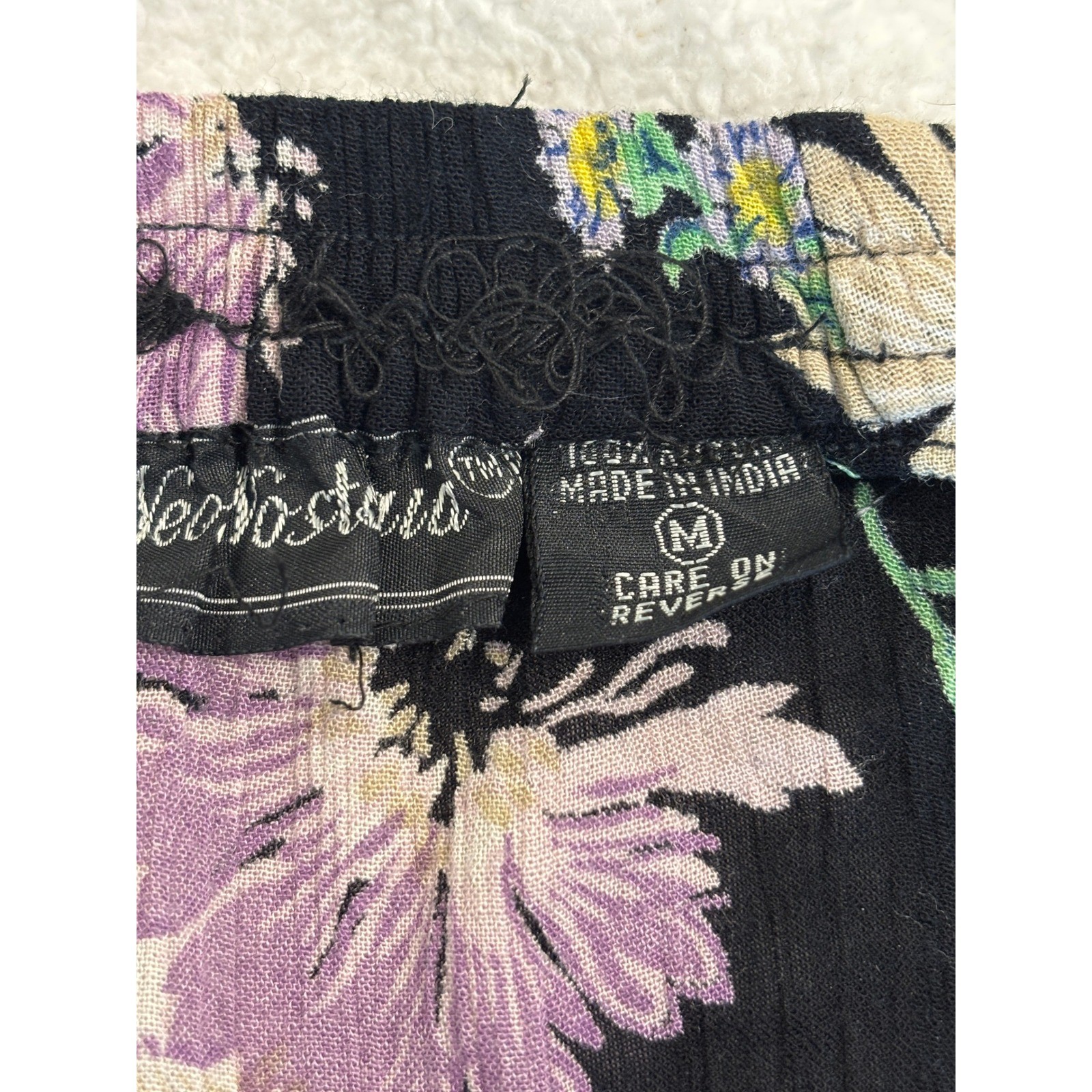 Vintage Neofostasia Floral Midi Skirt Black Purple Sunflower Rayon Boho Medium