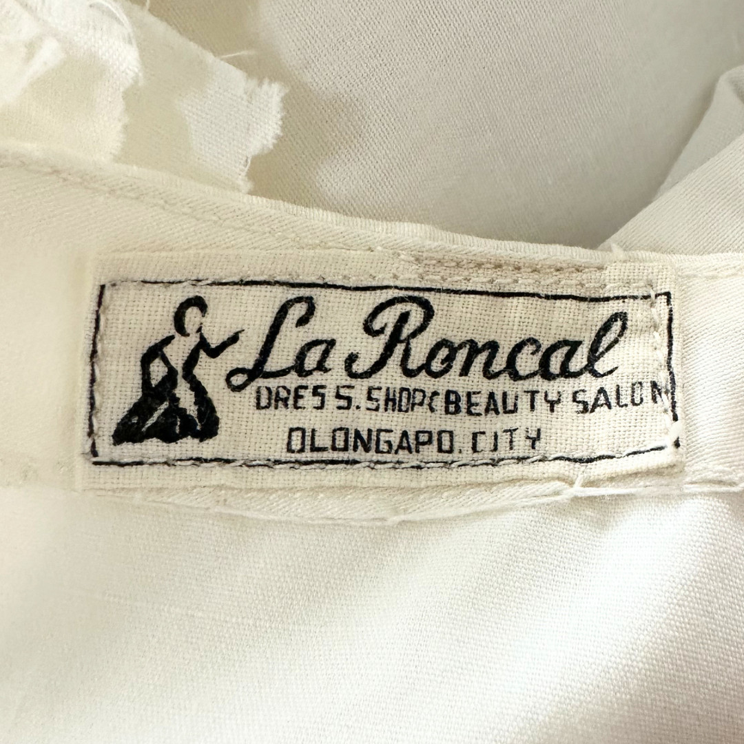 Vintage 1960s La Roncal Olongapo Filipiniana Puff Sleeve Embroidered Dress
