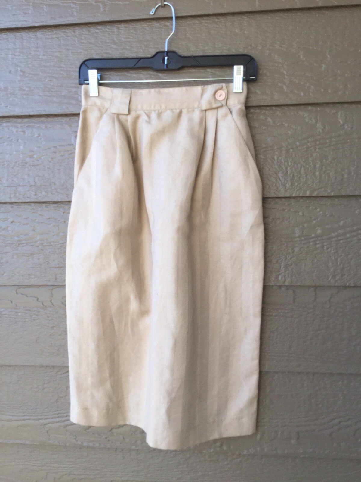 Vtg 80s F.P.S.A. Nude color Linen Blend Solid High Waist Pencil Midi Skirt
