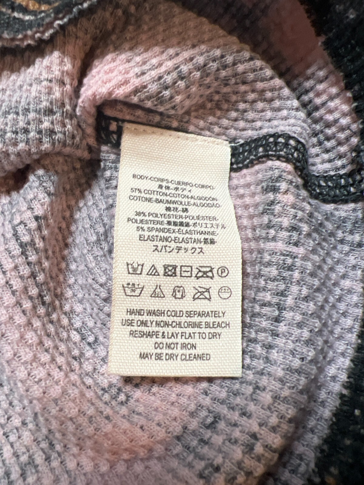 Vintage Free People Gray/Pink Long Sleeve Scoop Neck Cropped Thermal Top, VG.