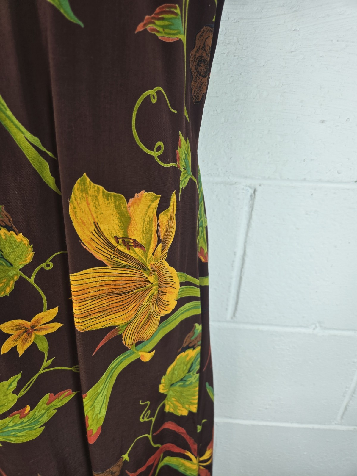 Vtg 90s K.C. Spencer Brown Floral Tropical Long Midi Dress Grunge usa