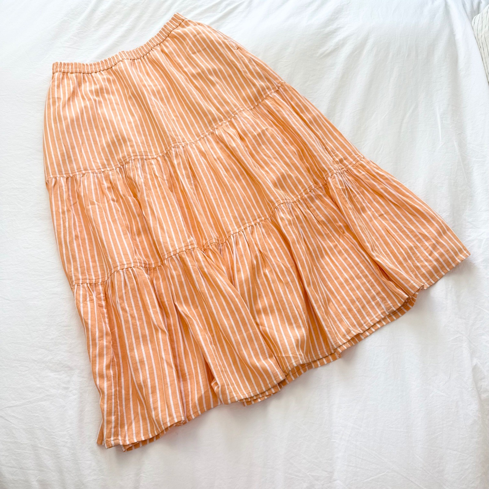 Pact Organic Cotton Orange White Stripe Tiered Midi Skirt Size M