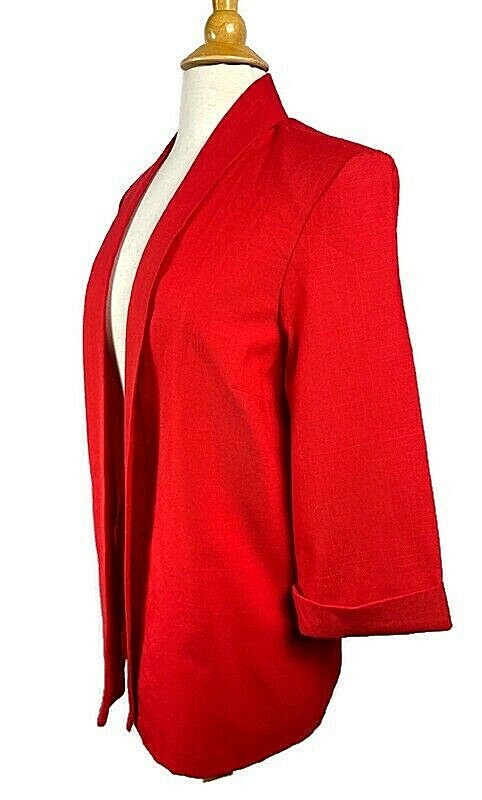 Vintage Kari’s Place Open Front Jacket Red size 18 women’s 3/4 sleeve with cuff