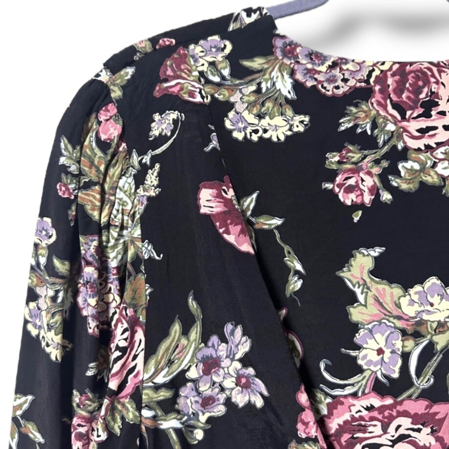 Vintage 80s/90s Kathryn Deene Black Floral Collared Midi Dress Plus Size 18