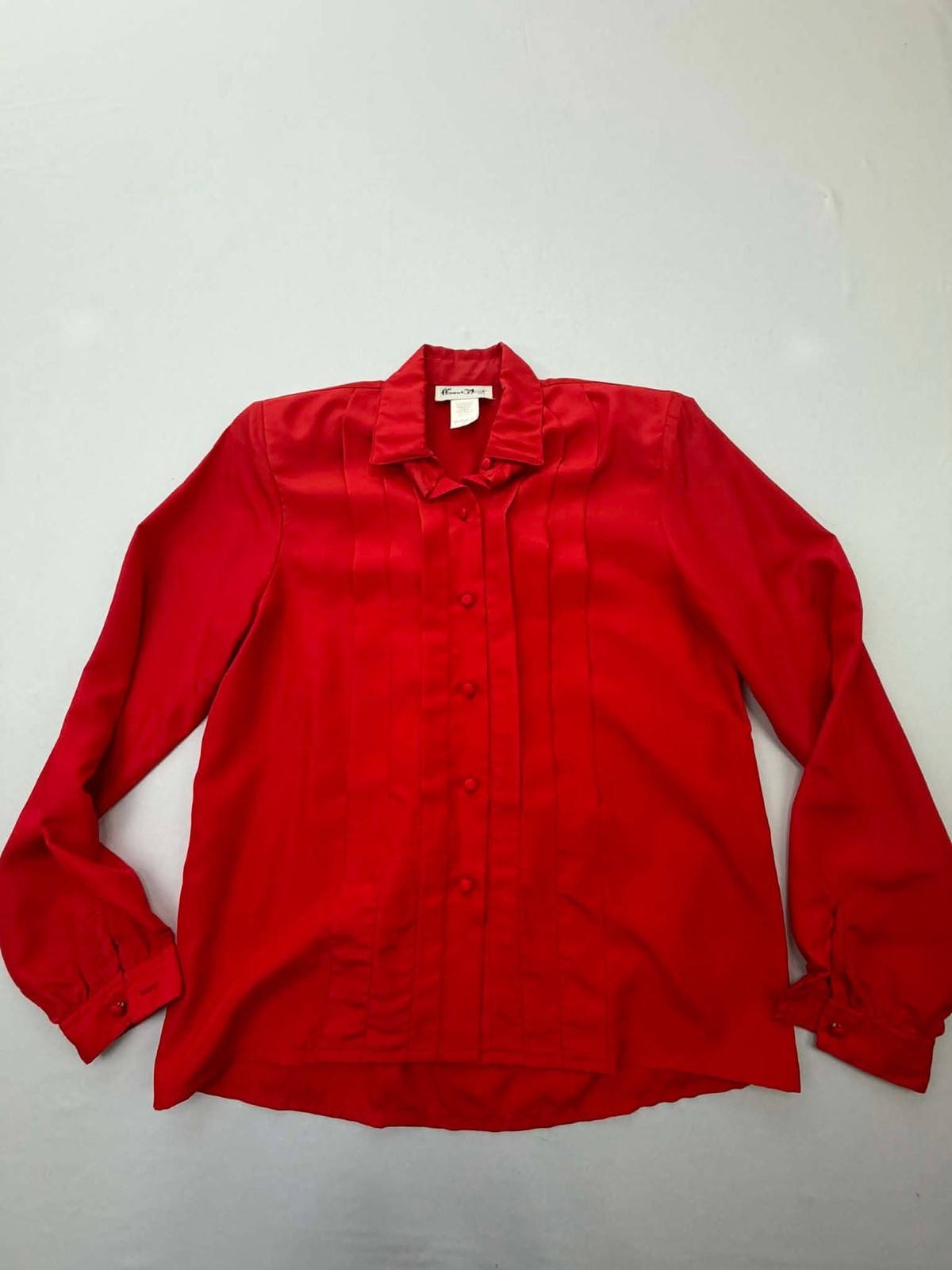 Vintage Count Romi Ltd. Red Pleated Tuxedo Front Button Blouse
