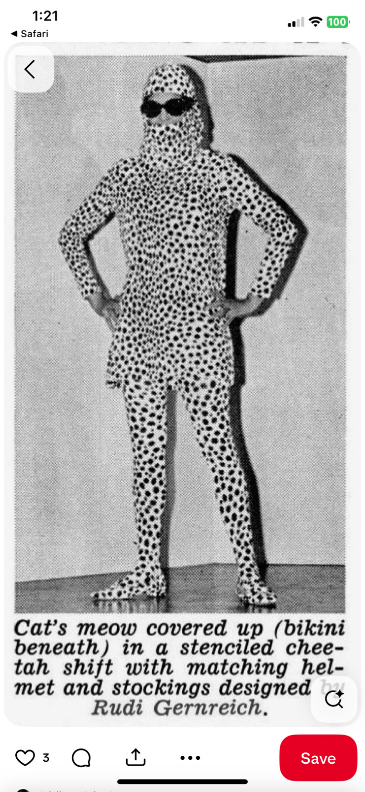 * ICONIC * TOTAL LOOK * RUDI GERNREICH * 1966 *CHEETAH* PRINT MINI DRESS *