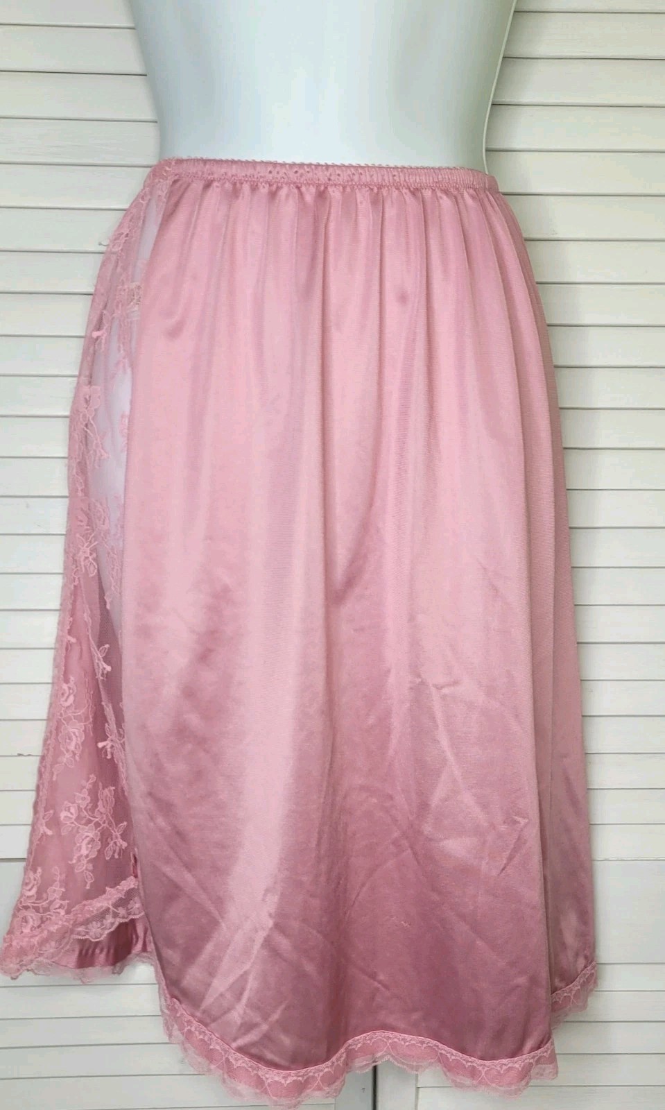 Vtg 70s/80s Kayser Half Slip Skirt Lace Side Panel & Hem Dusty Rose/ Mauve MED