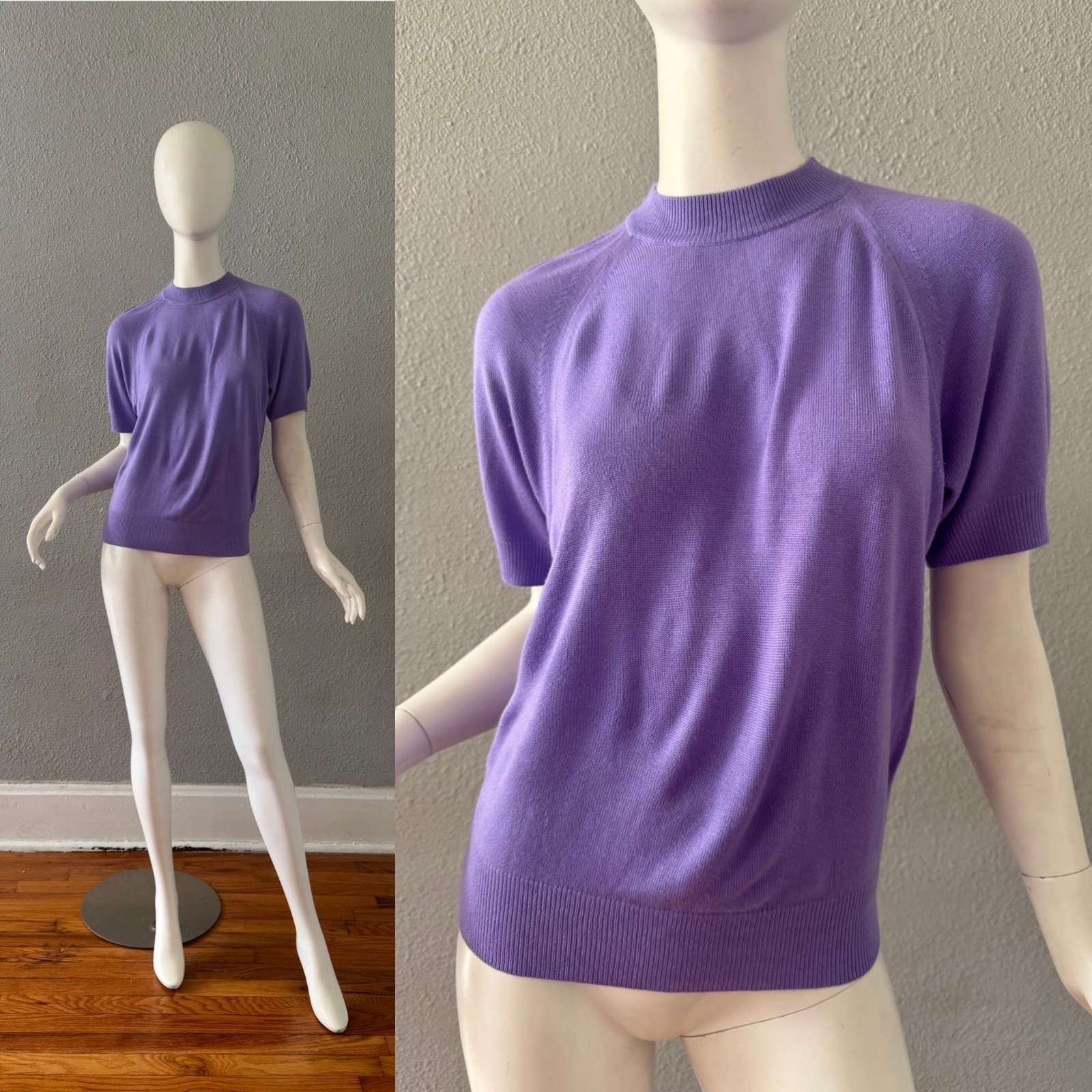 Vintage 70s Lavender Purple Mock Knit Pullover Sweater Top S