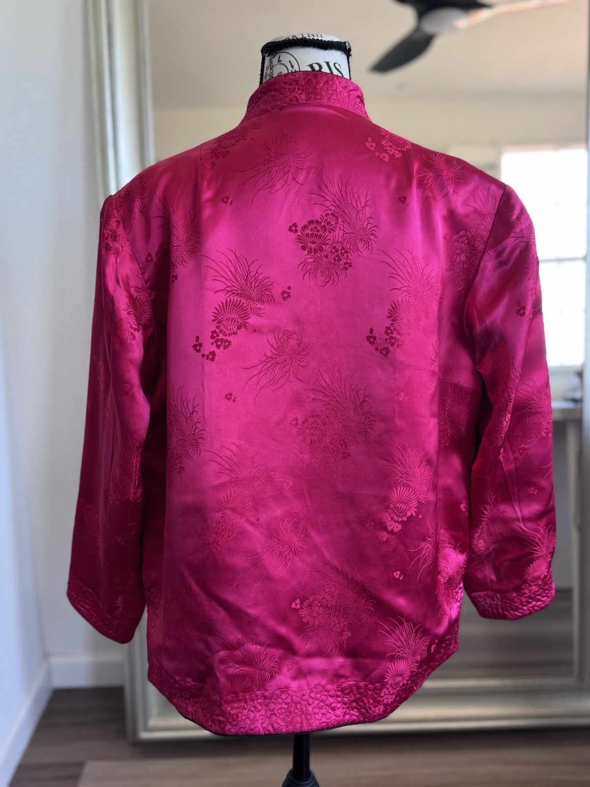 Vintage 80s Peony Shanghai Reversible Satin Floral Embroidered Brocade Jacket
