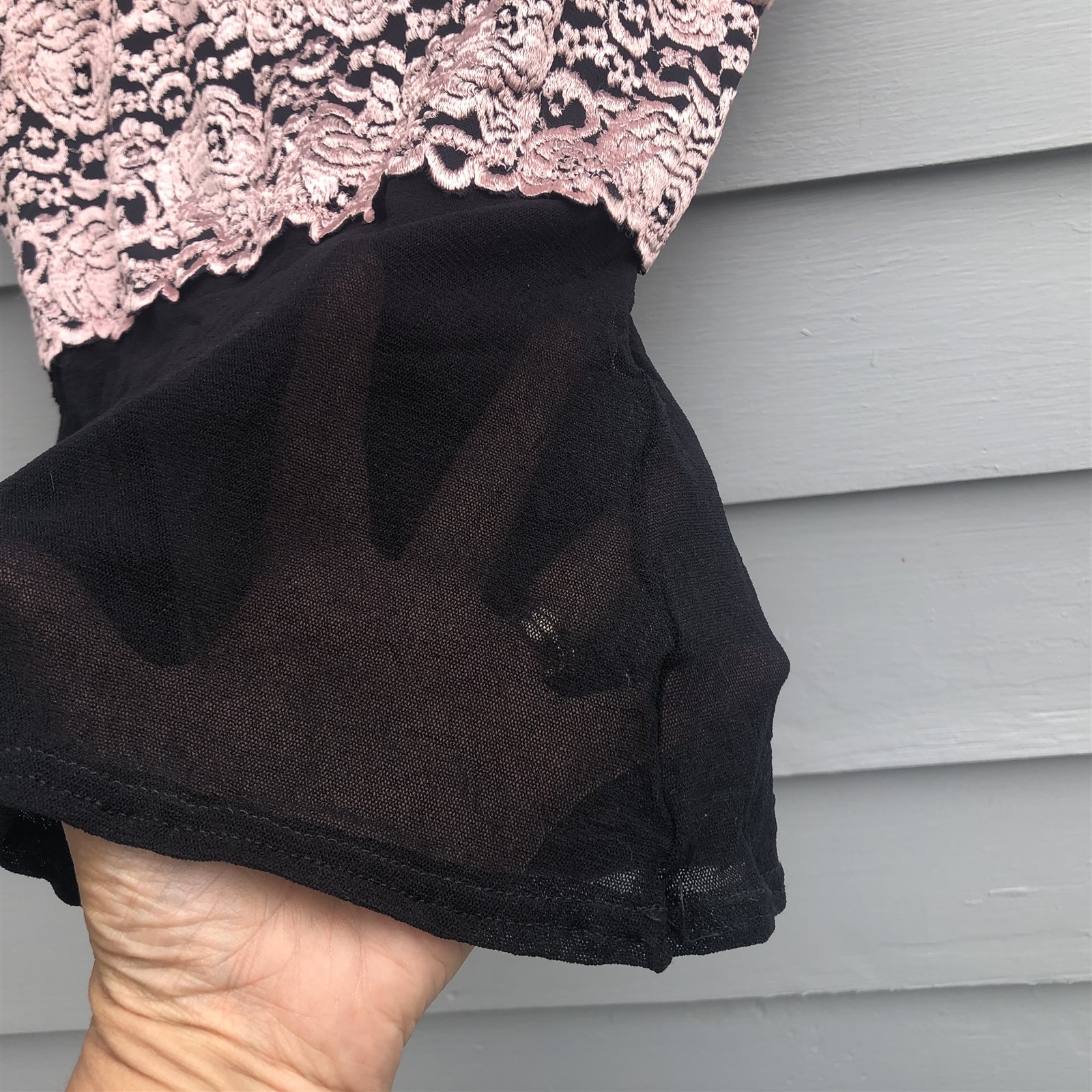 Vintage Black Sheer Mesh Camisole Wide Pink Lace Band Under Layer Garment Small
