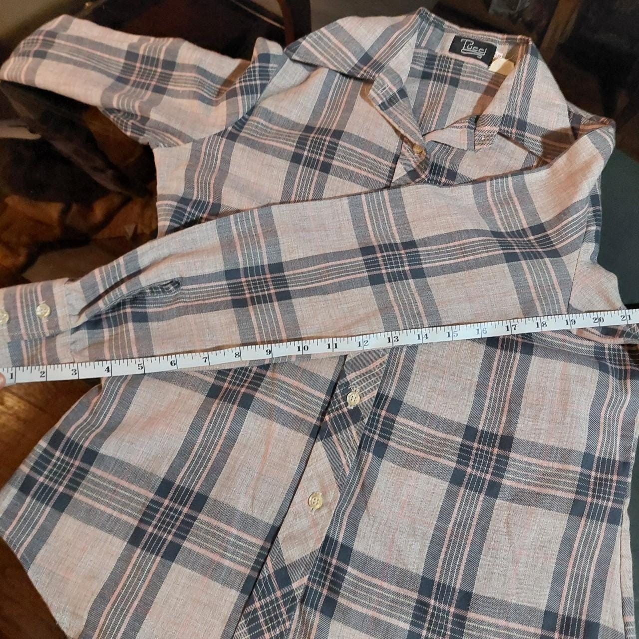 Vintage baby pink, grey, and navy plaid button up.