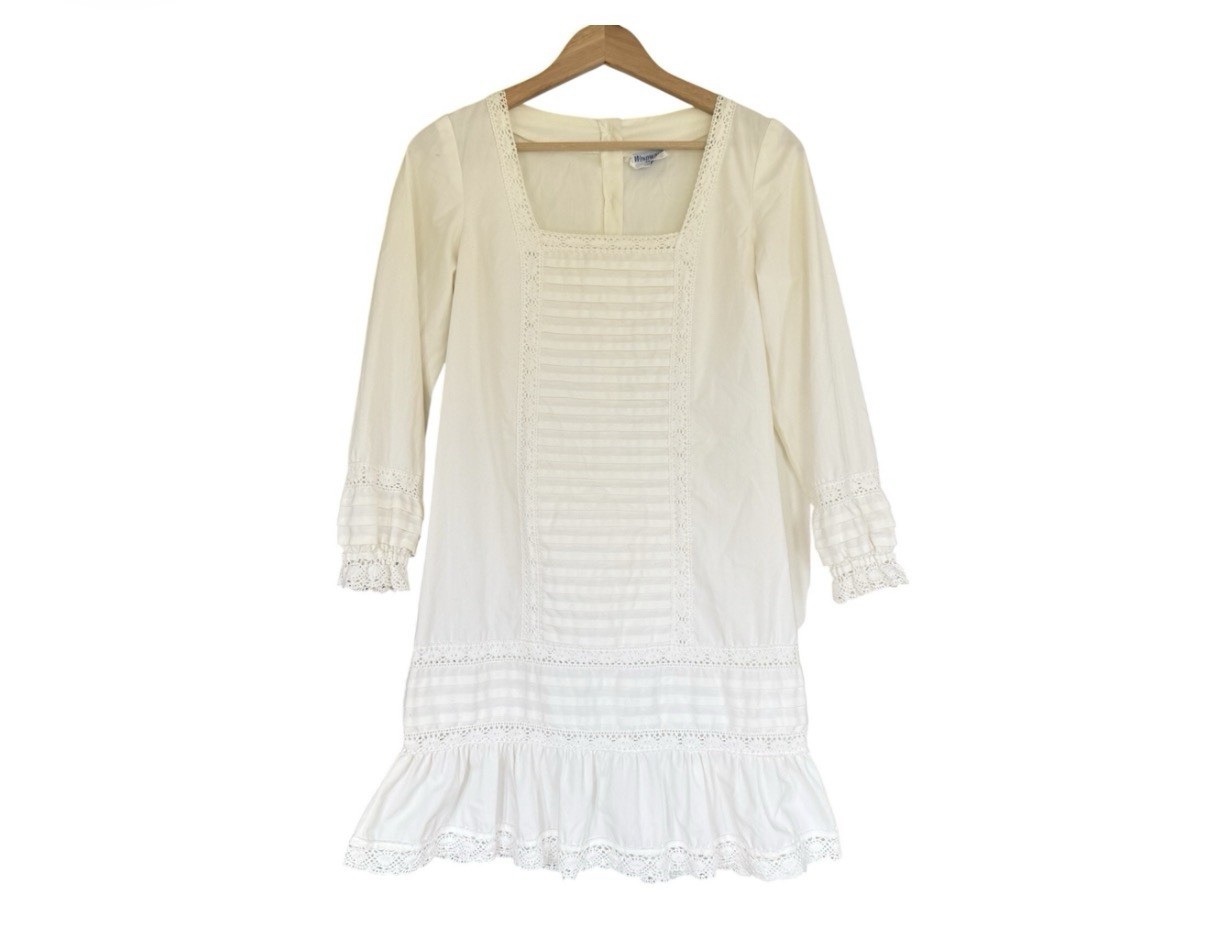 Vintage Cottagecore Windward Shop Montauk Ivory Prairie Dress M Lace Pintuck