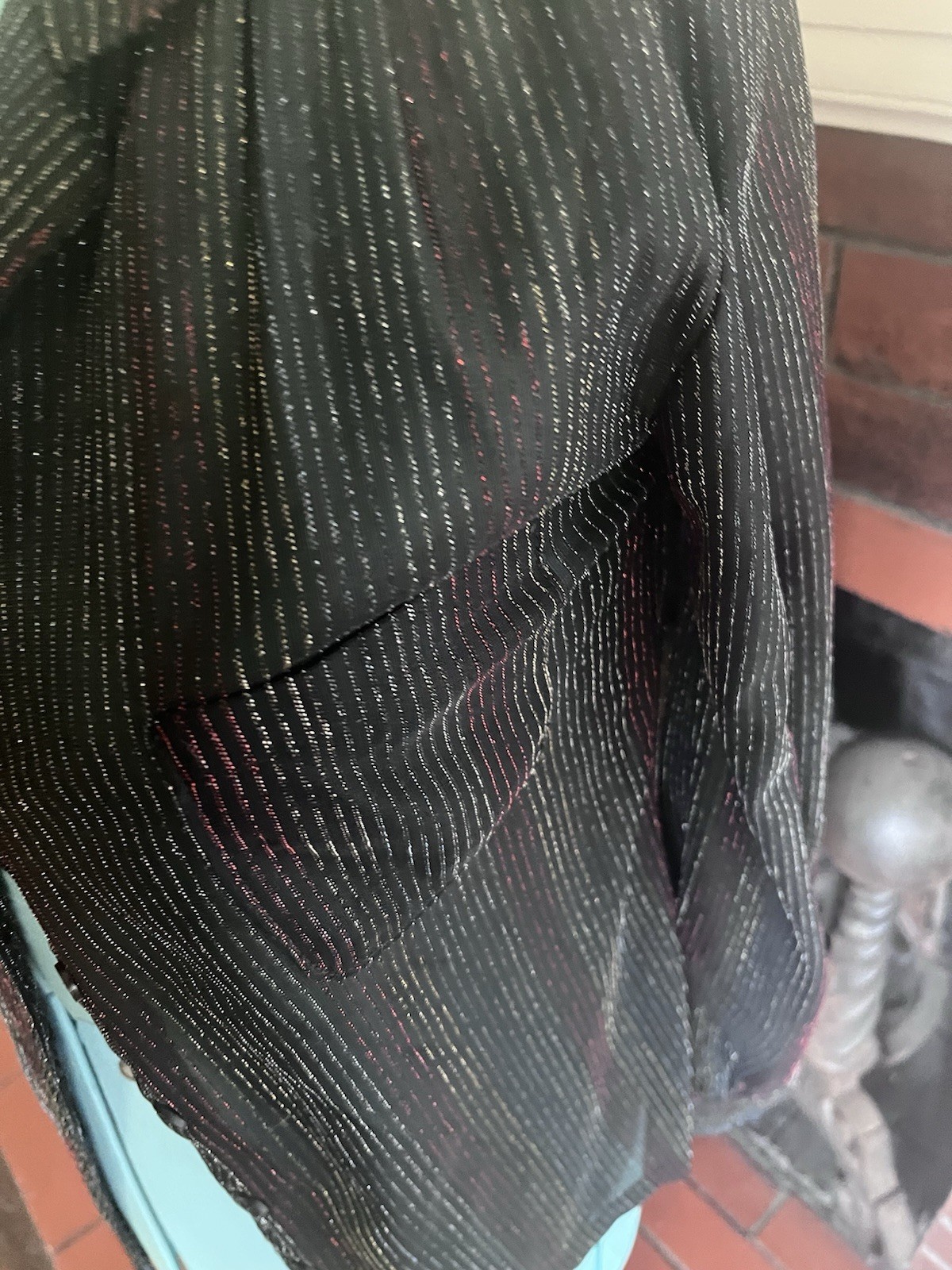 Vintage 80s Tippy Tops Women’s Black Striped Metallic threaded Button down