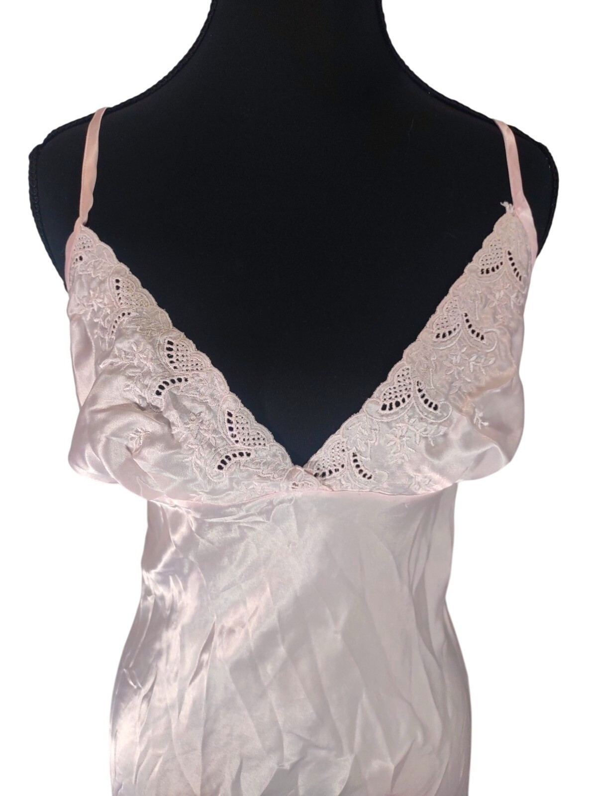 VTG 90s / 80s Maxi Pale Pink Embroidered Slip Dress, Size M Feminine Nightgown
