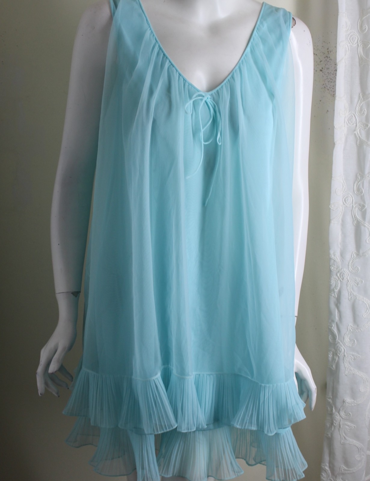 as is GodFried Vintage 60s 70s Blue Nylon Pegnoir Jacket Robe Set Sz S M