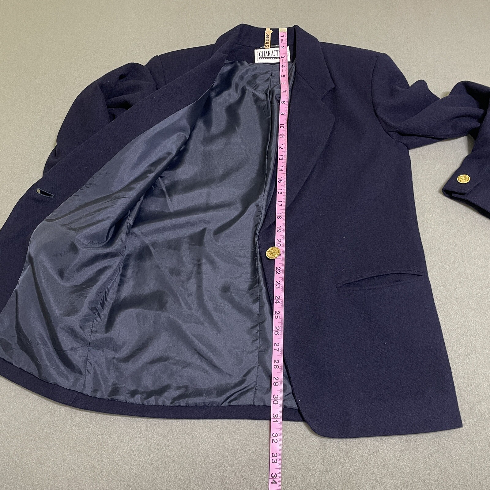 Vtg Womens WOOL BLAZER JACKET Gold Accent Buttons Preppy 90s Academic Navy Sz 8