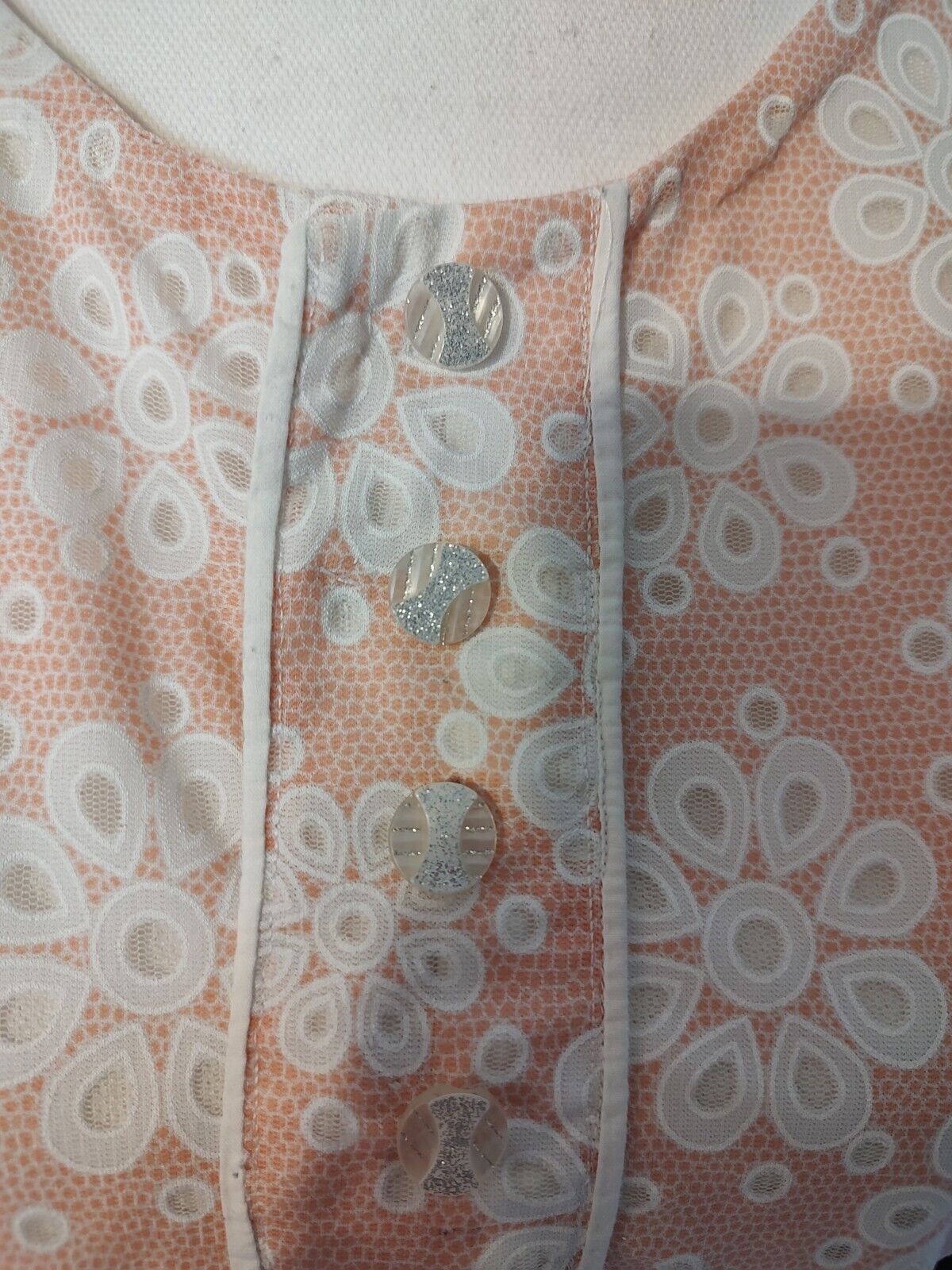 70’s Vintage Dress Hippie Boho Pink & White Shift Flower Burnout Print M