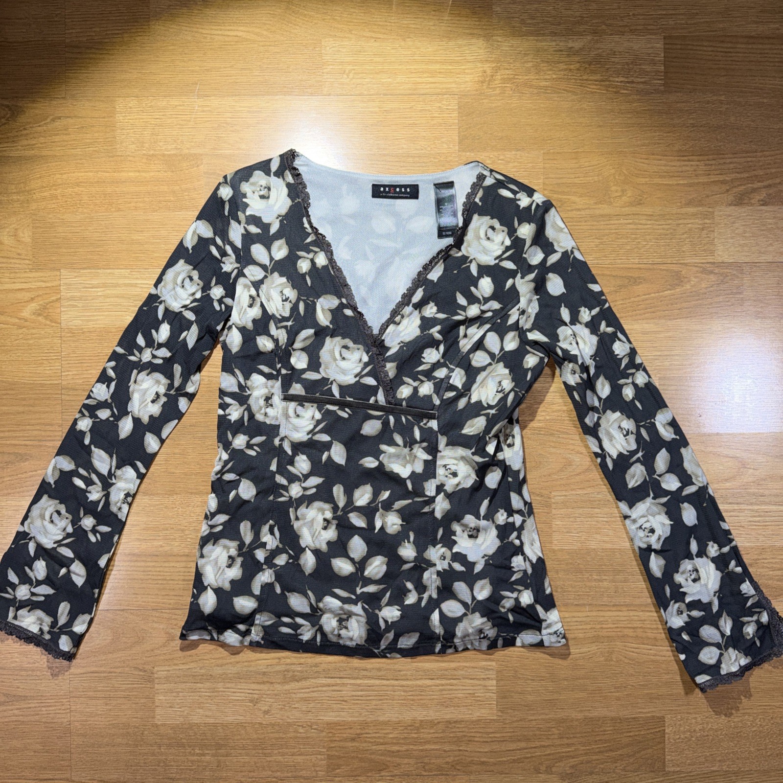 Vintage 90s Y2K Top Floral Mesh Long Sleeve Romantic Grunge Witchy Whimsigoth M
