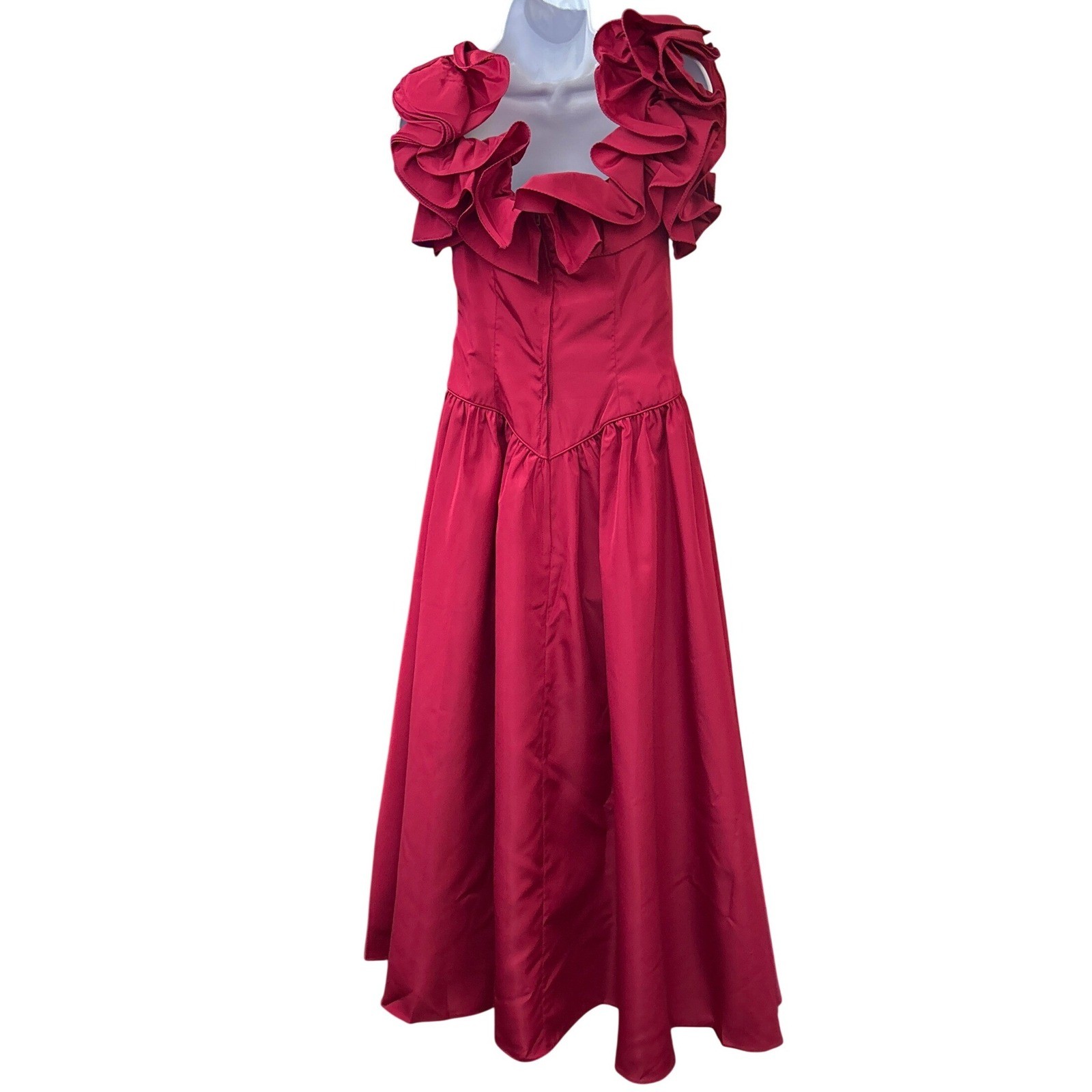 Vintage Burgundy Ruffle Gown 80s Prom Regencycore Maximalist Southern Belle