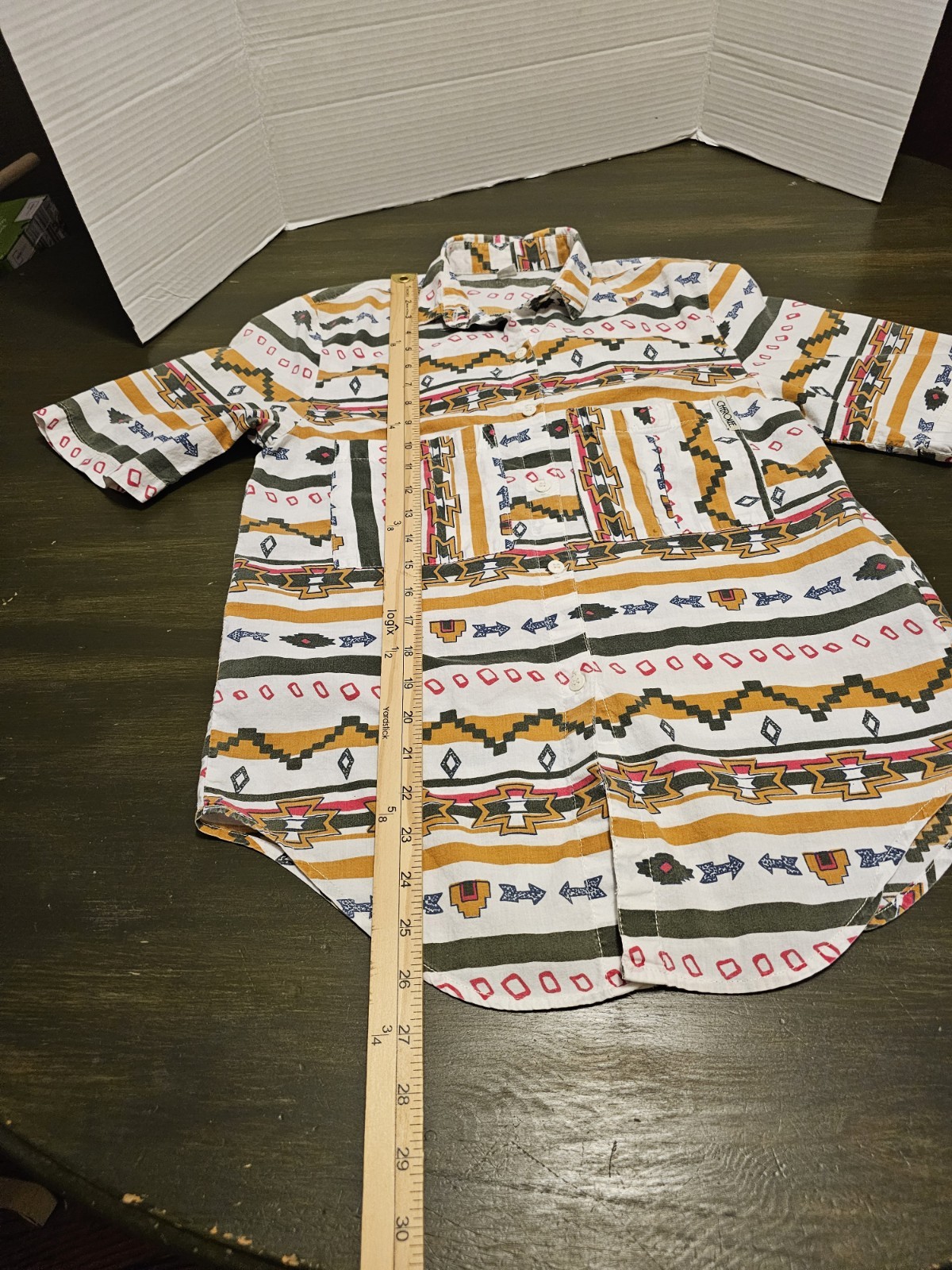 Womens Vntg Cherokee Aztec Geometric Print All Over Button Up Made In USA C441