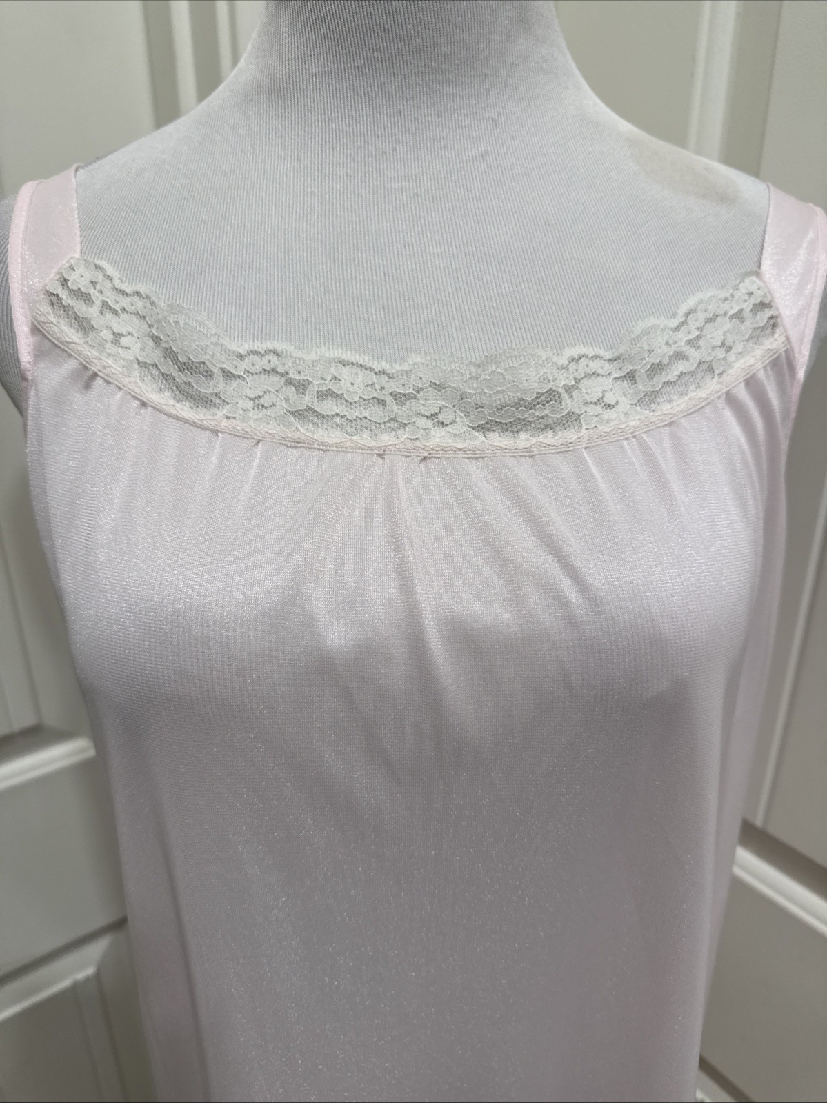Spotlight Nylon Nightgown Pink Sleeveless SZ L Lace Trim Long