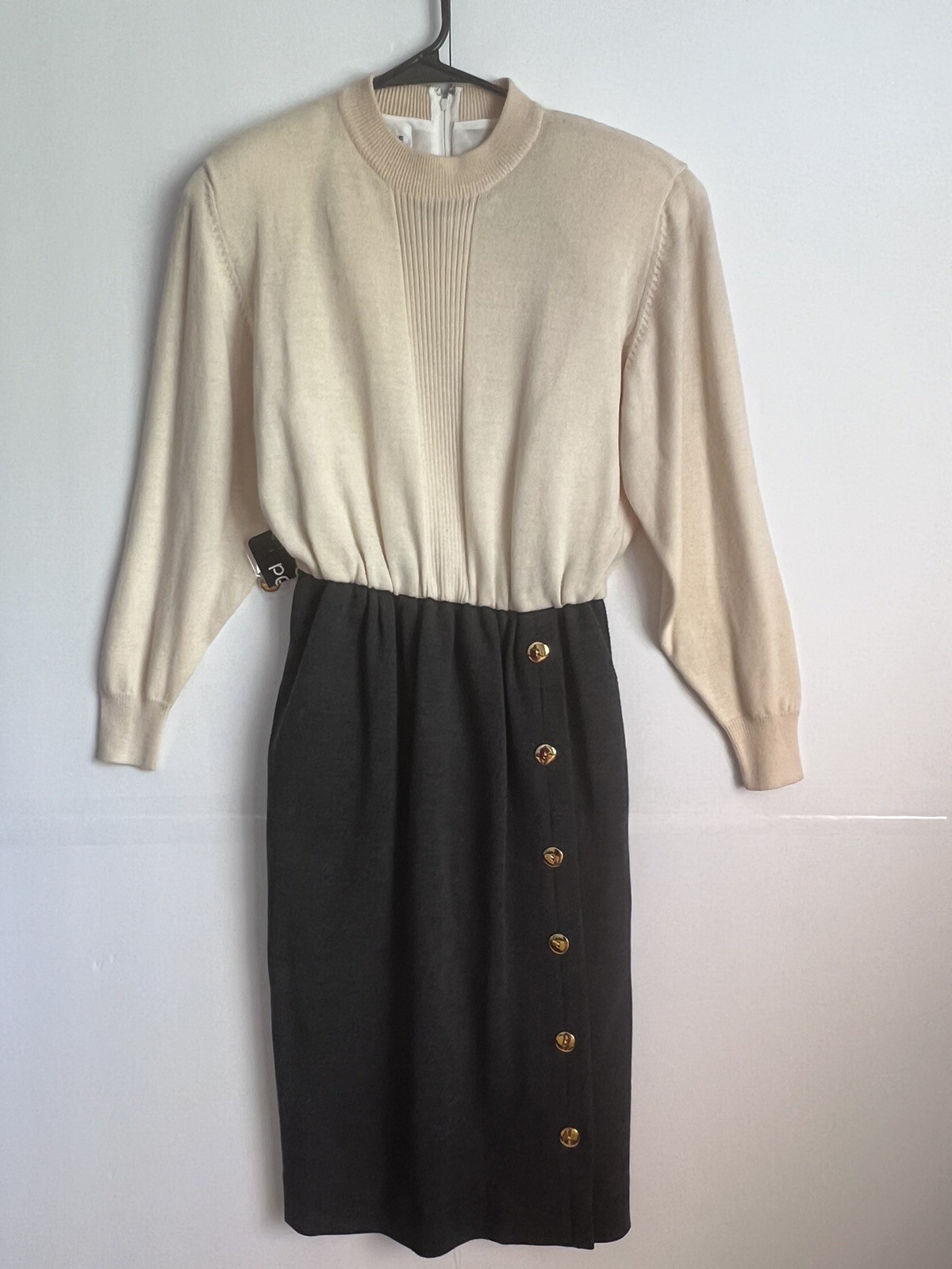 Vintage 70s Ciao Ltd Wool Sweater Dress Beige and Gray SZ 8