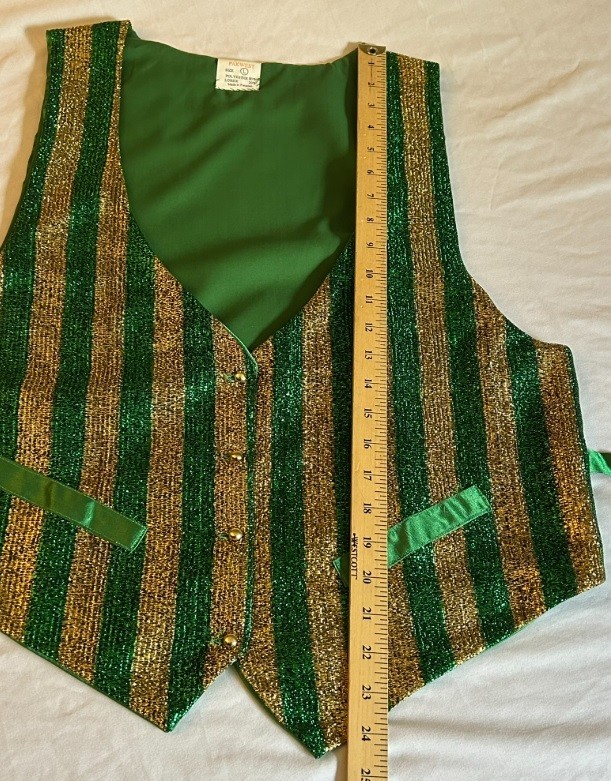 PAKWEST Vintage EUC Size Large Sparkly Green/Gold Striped Button Vest Waistcoat
