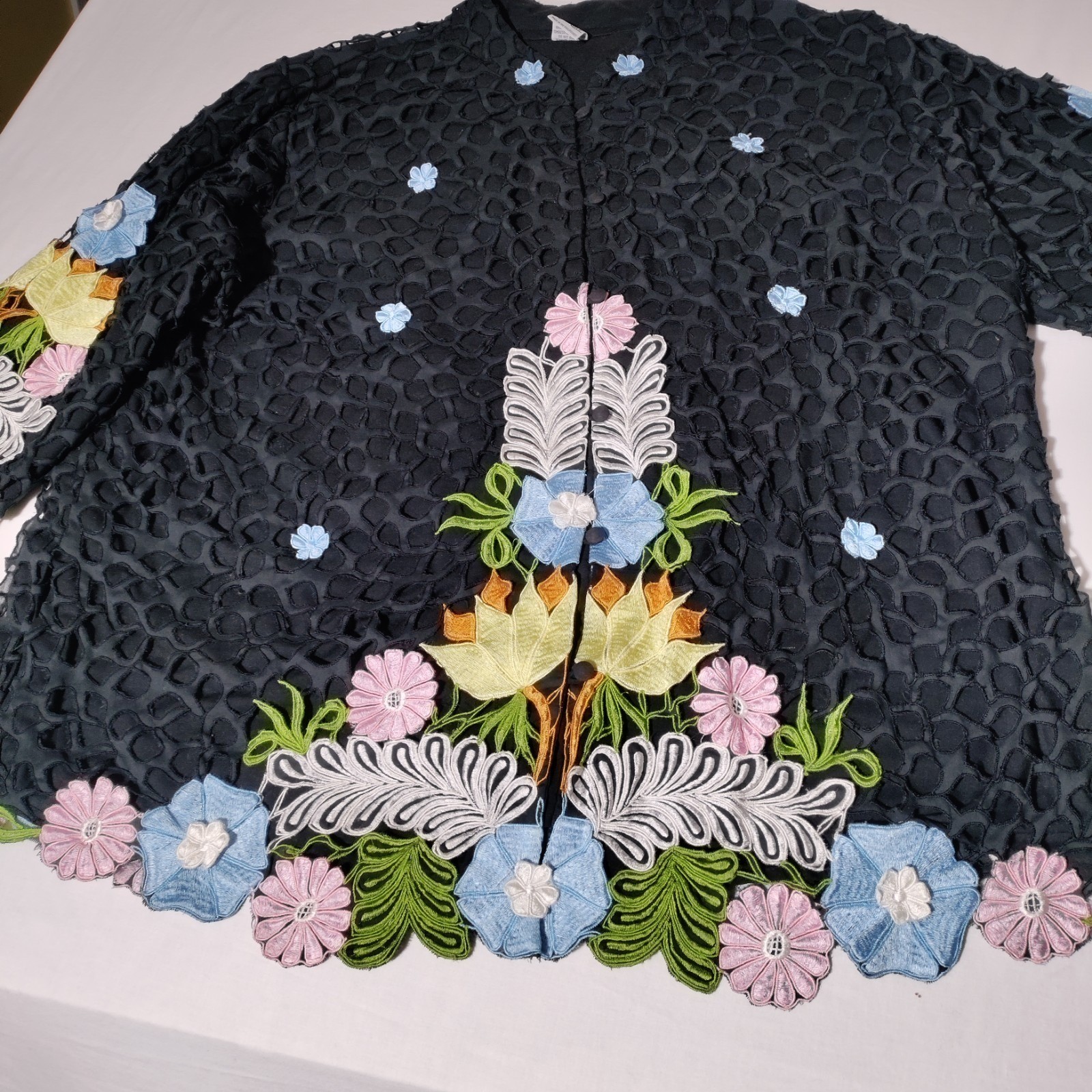 QUEEN CARO OF HONOLULU Vintage Cutwork Heavily Embroidered Applique Jacket Sz 3X