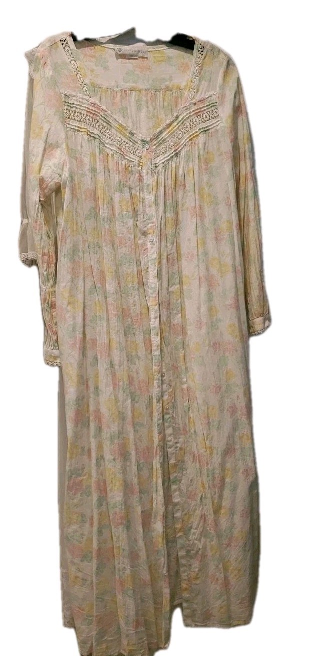 Eileen West Vintage Nightgown Floral long Lace Grannycore Edwardian Cottagecore