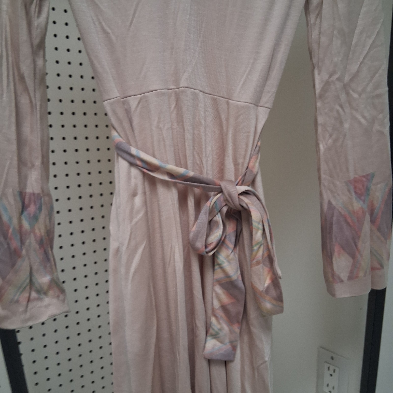 Vintage 70s Midi Bell Sleeve Dress Bohemian Earth Toned Pink Flowy Geometric USA