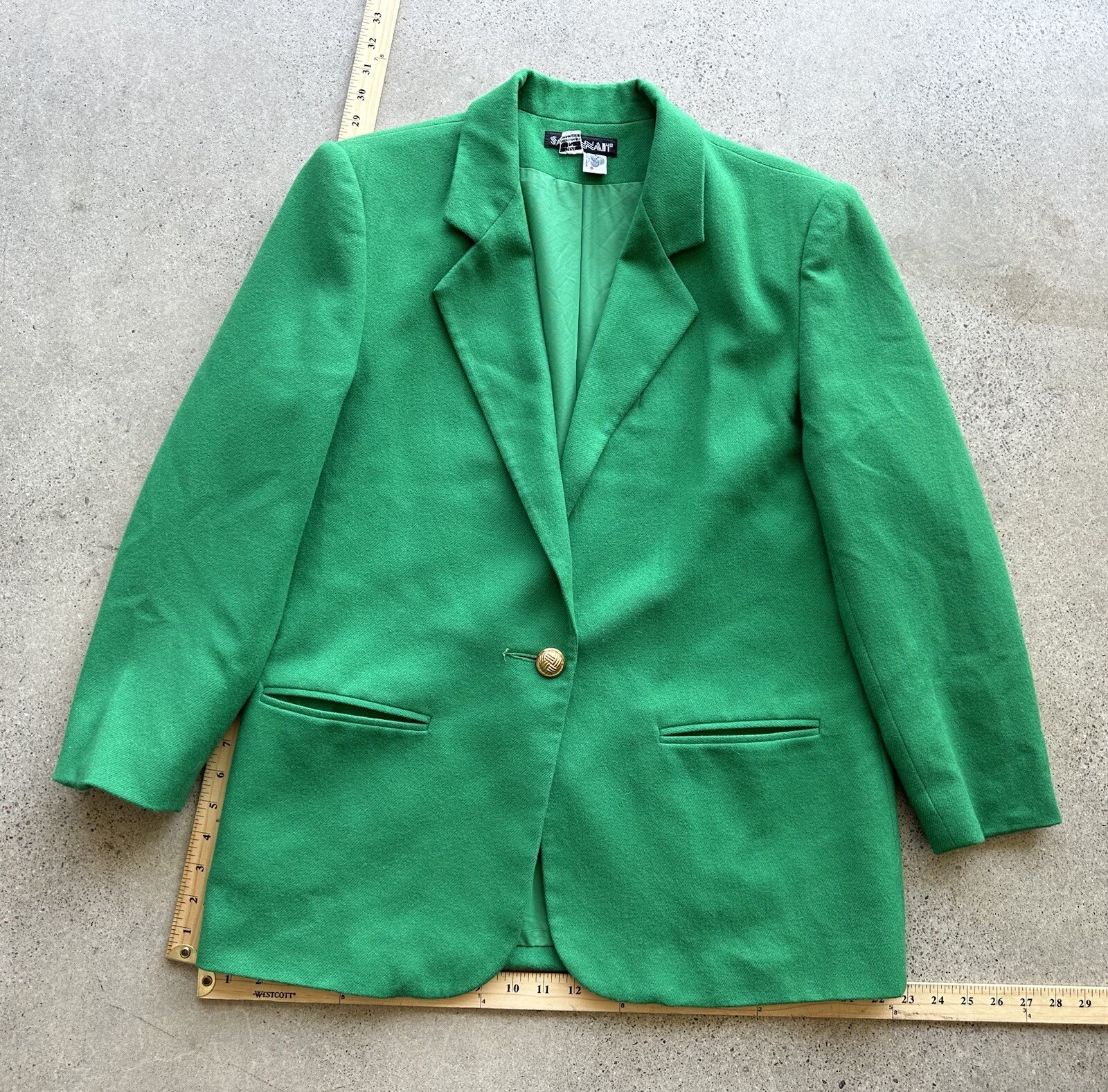 Vintage Savannah 100% Pure Wool Green Gold Button St. Patrick’s Day Blazer Sz 12