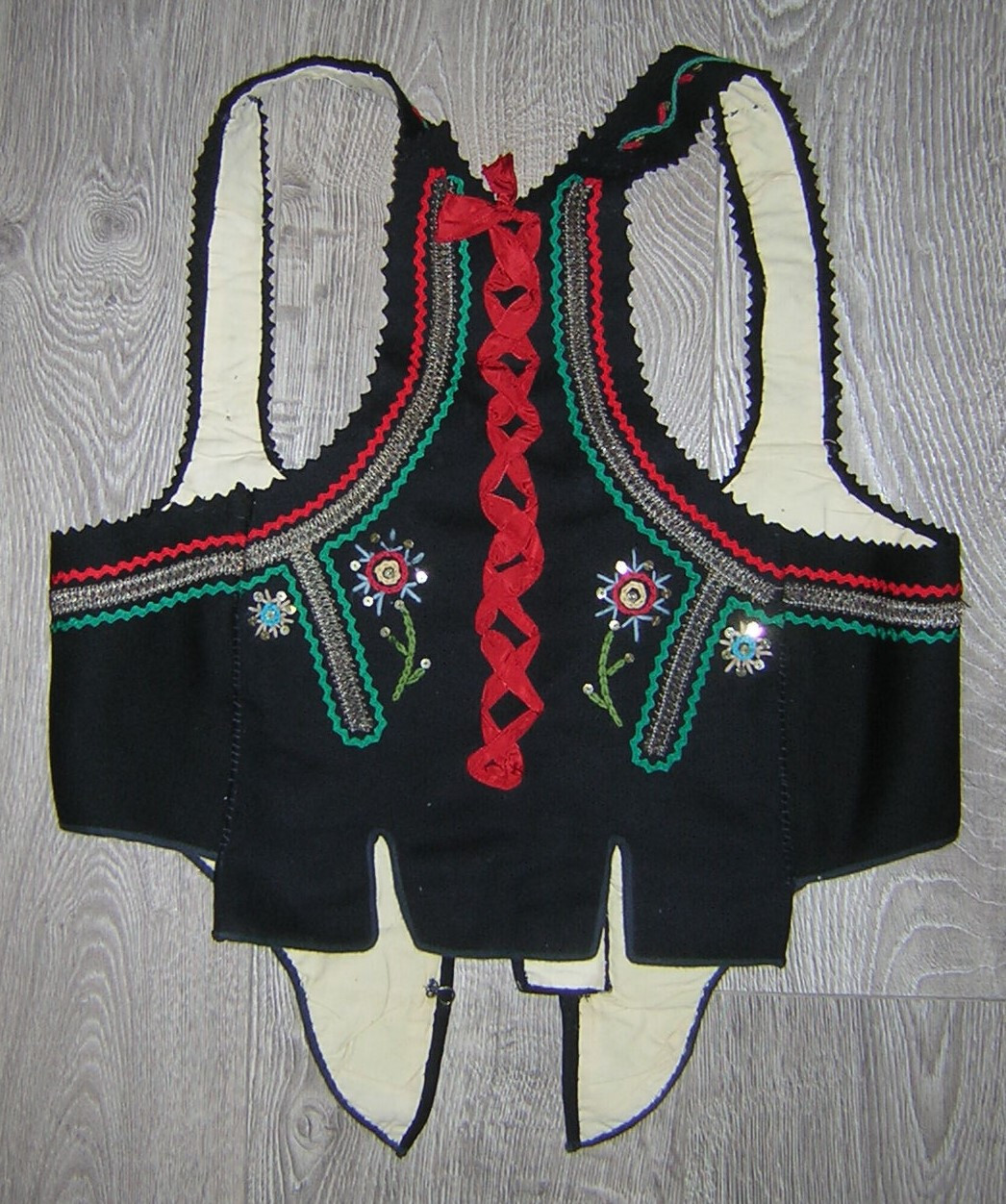 CZECH VINTAGE ANTIQUE WOMENS PEASANT FOLK COSTUME VEST CORSET HAND EMBROIDERY