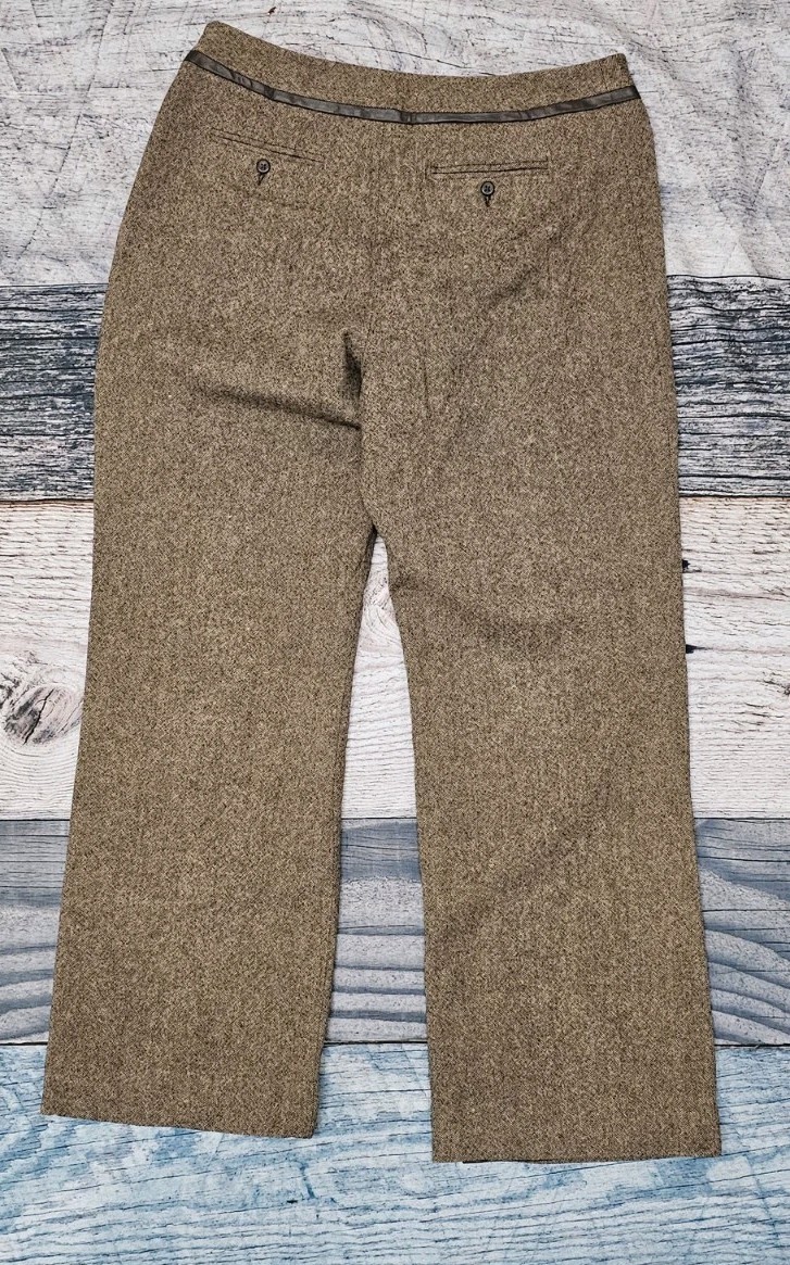 Vintage Pendleton Tweed 2 Piece Pant Suit Wool & Leather Trim Women’s Size 12