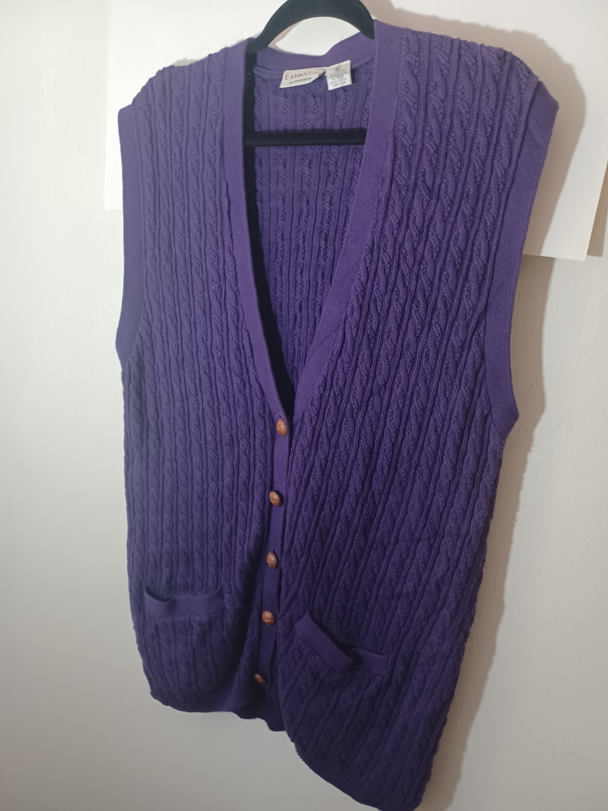 Essentials Elments Women’s 1980s Button-up Purple Sweater Vest Vintage XL