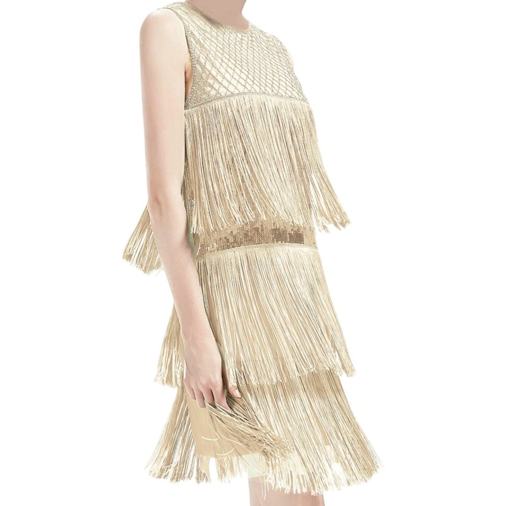 Babeyond Beige Gold Sequin Fringe Flapper Dress 1920s Gatsby Costume XXXL