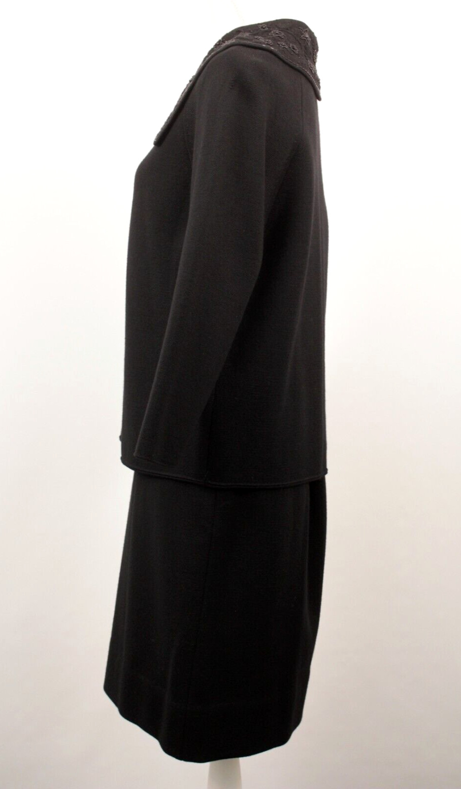 VTG Women’s 60s 2 PC Black Knit Beaded Dress Suit M/L 1960s Jacket & Skirt Set