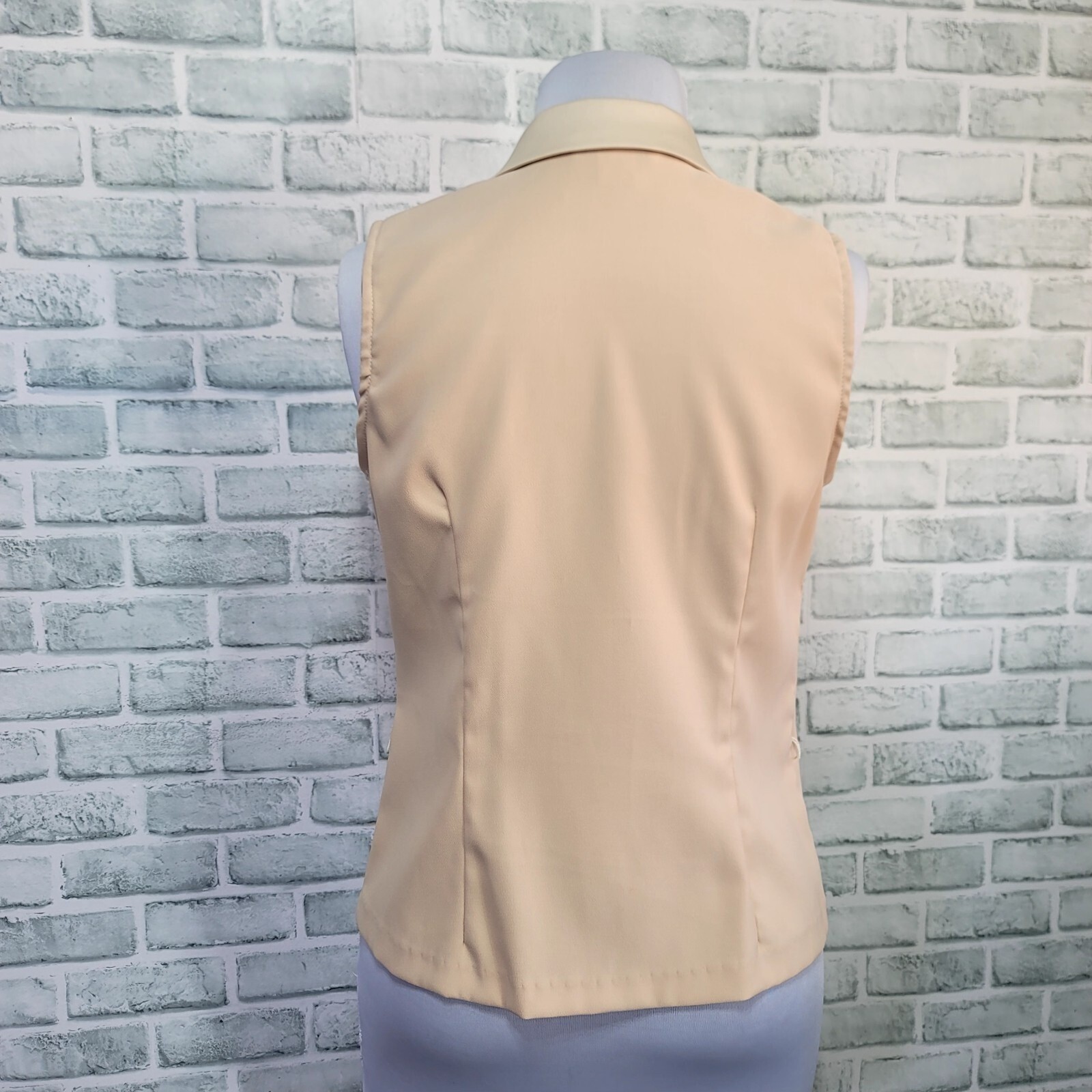 Vintage 90s Alyn Paige Womens 13/14 Cream Sleeveless Collared Vest & Pant Suit