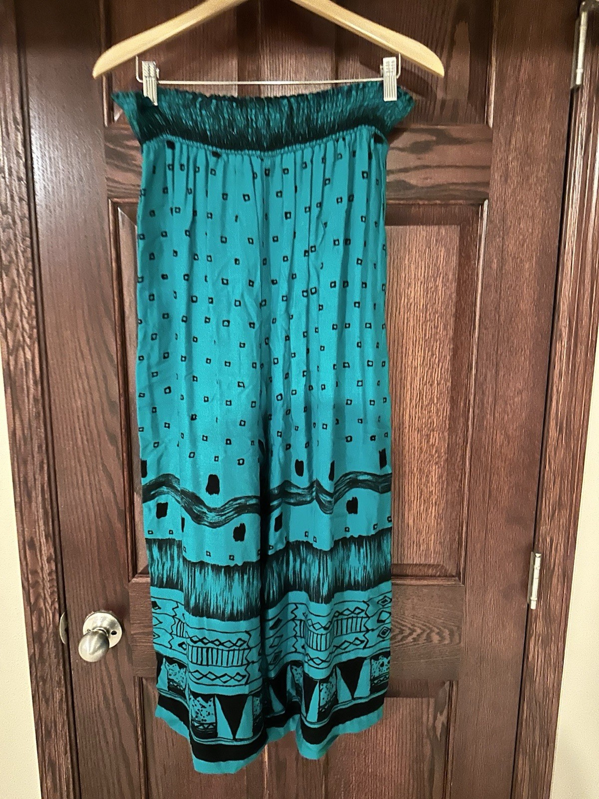 Vintage Choon California Pantsuit Sz 10 Teal Rayon Abstract Boho Set USA 80s 90s