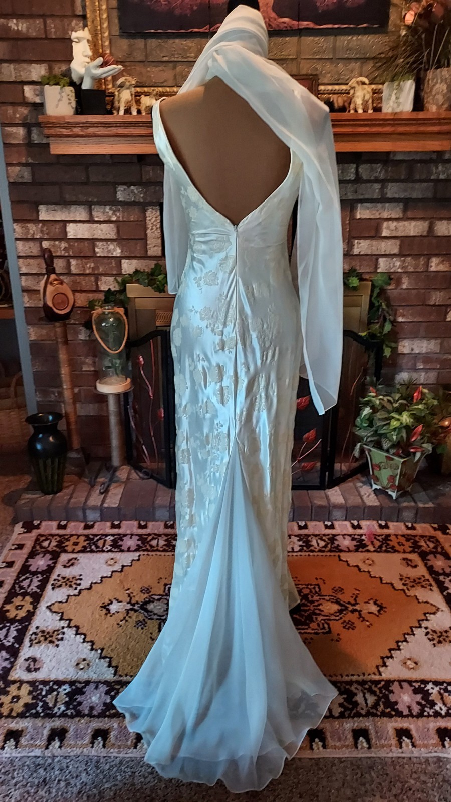 Vintage Zum Zum By Niki Livas Ivory & Floral Velvet Embellished Maxi Dress