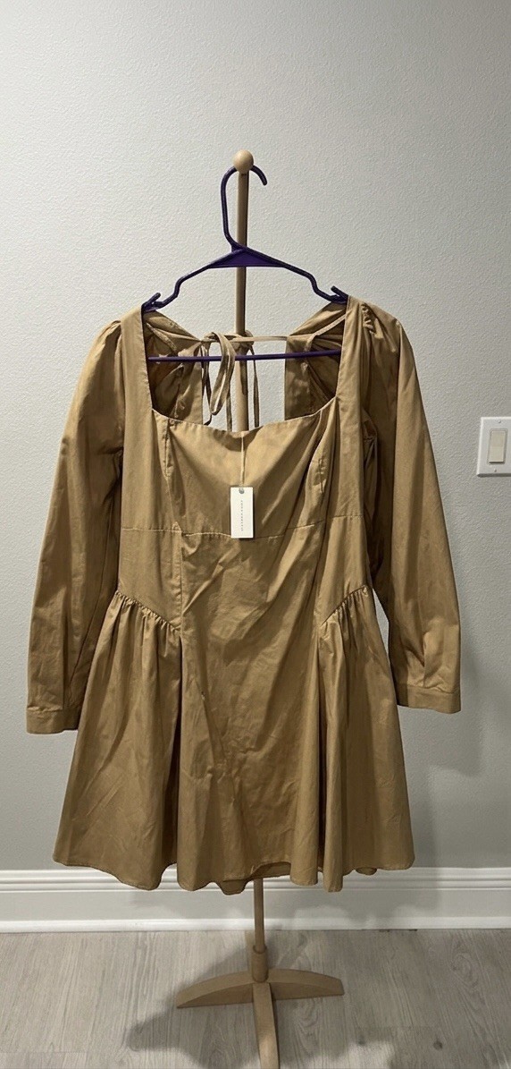 BY ANTHROPOLOGIE LONG-SLEEVE SQUARE-NECK POPLIN MINI DRESS Size XL
