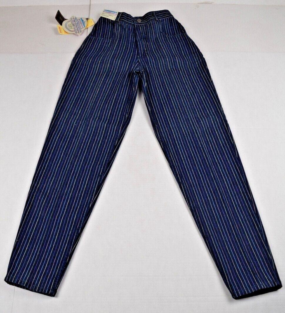 Vintage Jeans Sergio Valente W26 L31 80s Blue Pastel Pinstripes High Waist NWT
