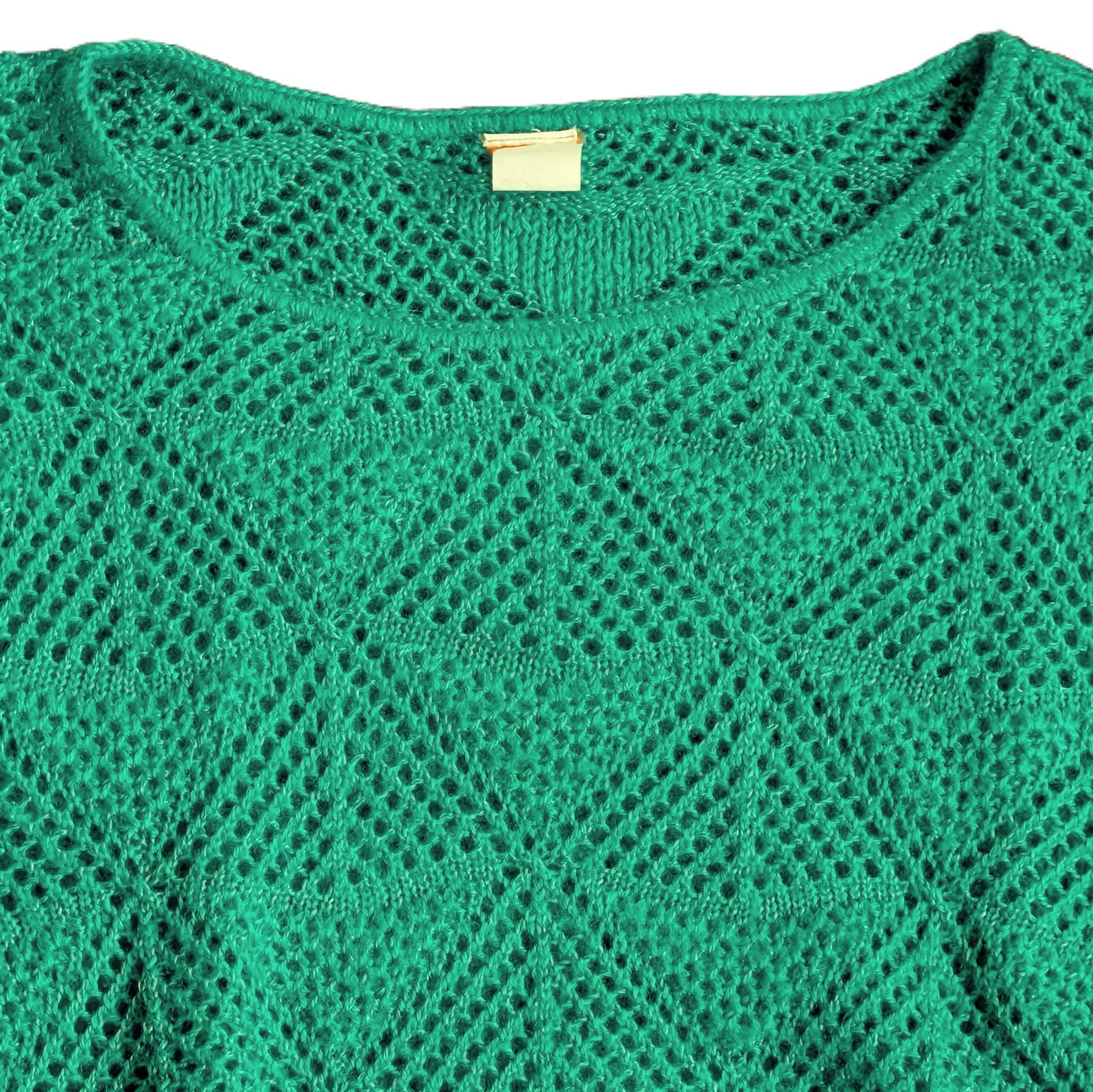VTG Green S/M Green 2pc Set Skirt Eyelet Crochet Knit Sweater French Acrylic EUC