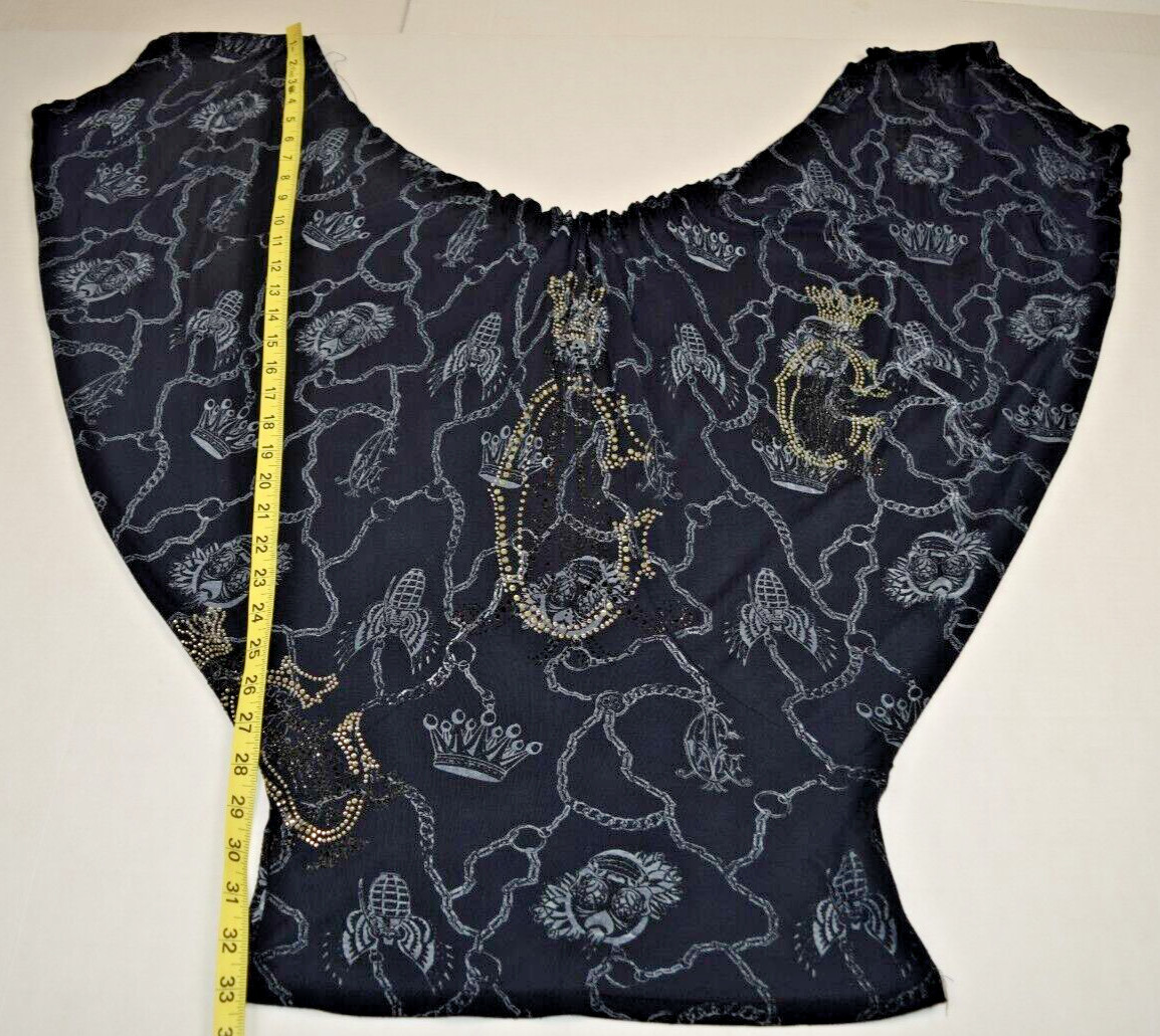 Vintage Dress Christian Audigier Size S/M 90s Black Gold Crowns Grenades USA