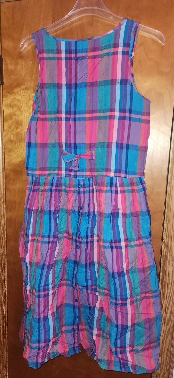 VTG Nouveau Gacer Sleeveless Dress M 100% Cotton Plaid Long Multicolor