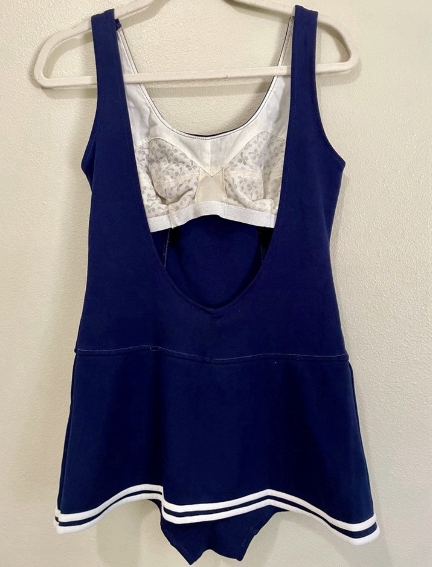 Vtg Swimsuit 60s 70s Rare Blue And White Measurements In Pictures Retro pinup