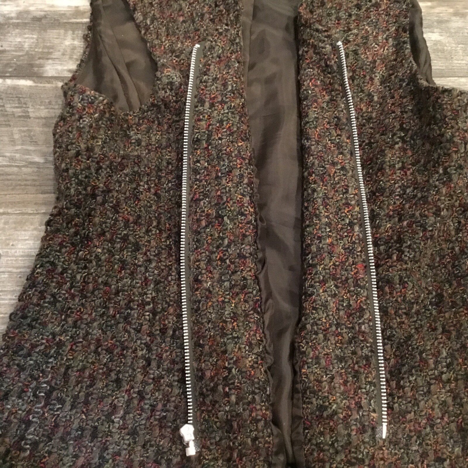 Vtg Tweed Vest Size M Chocolate Brown Vibes Y2K Full Zip Lined Dark Academia