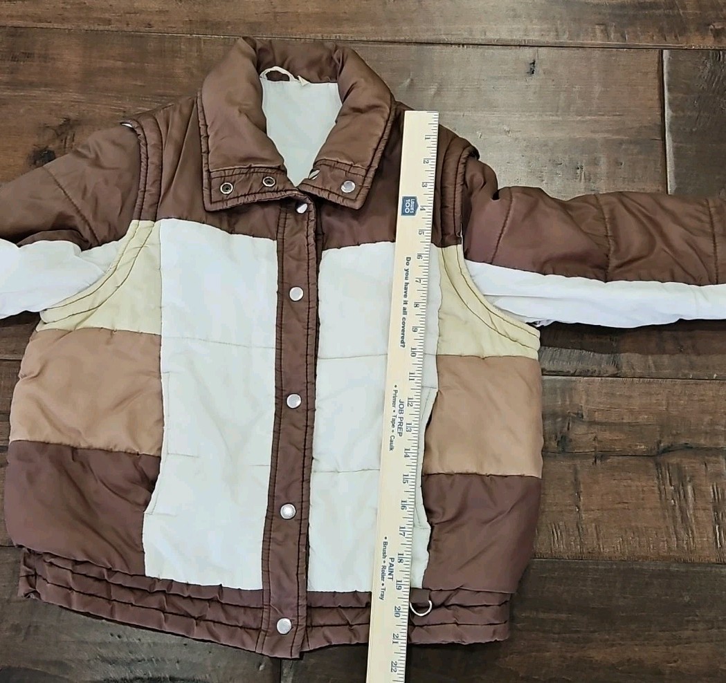 VINTAGE RETRO 1970’S MULTICOLOR NYLON PUFFER JACKET W REMOVABLE SLEEVES SIZE S